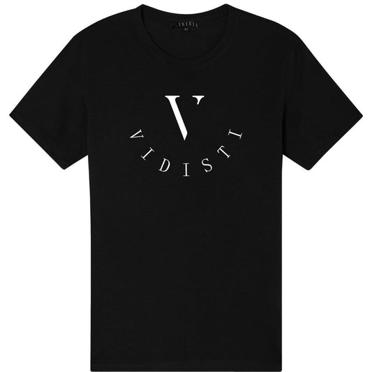 Black t-shirt with 'VIDISTI' logo on a white background